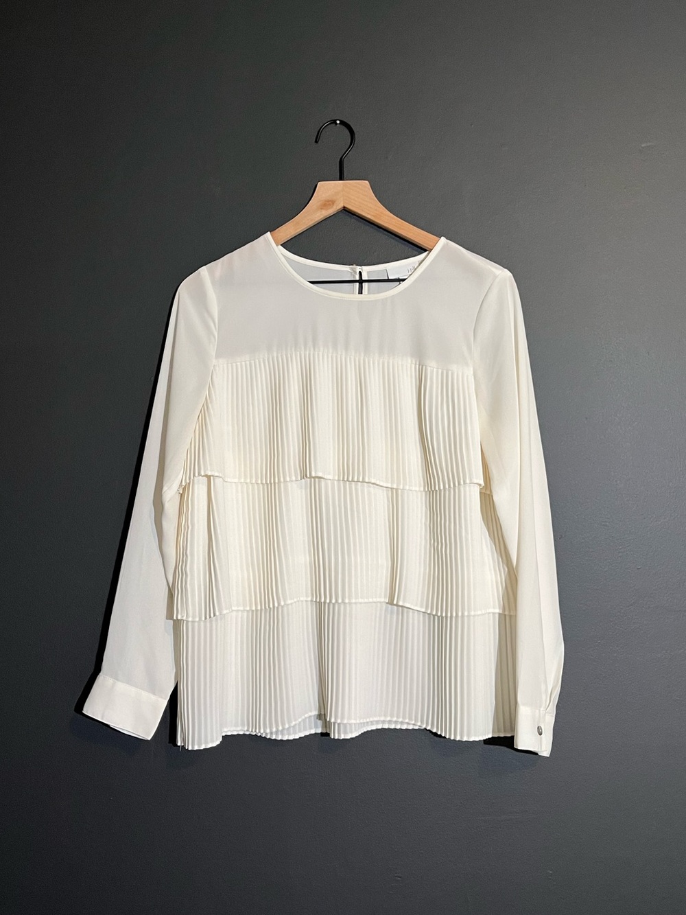 J.Jill Tiered Pleated Blouse Off White Long Sleeve Layered Top - Size S